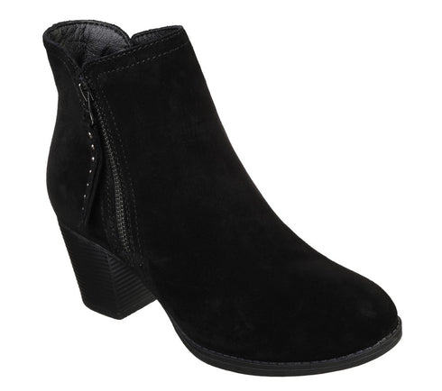 Ghete casual, dama, SKECHERS Taxi Don't Trip, 48459-BLK negru, piele intoarsa
